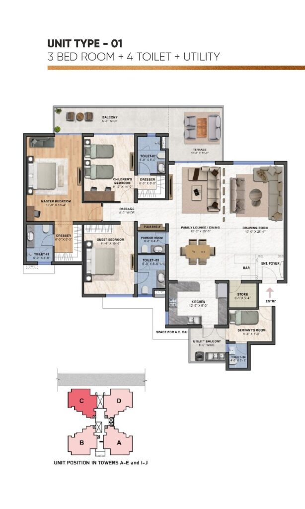 The Medallion Aurum 3 BHK Unit Plan